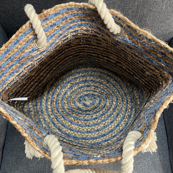 Magid Striped Sisal Jute & Denim Woven Tote